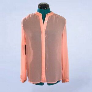 Marciano Sitting Pretty Solid Sheer Chiffon Blouse in Peach‎ Pink - Extra Small